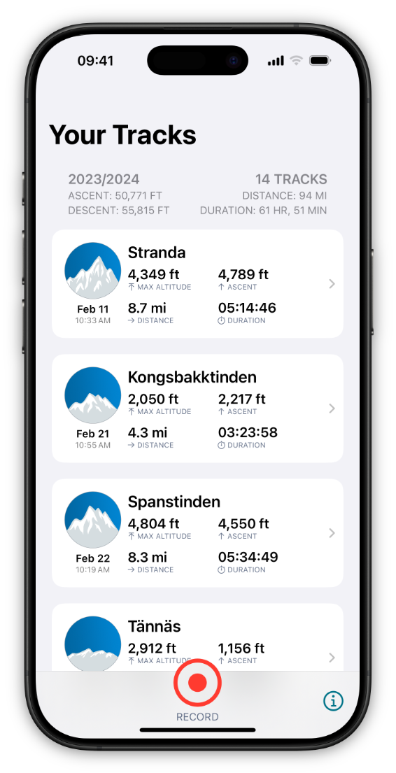 Log of recorded tracks.